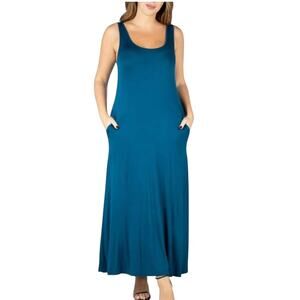 24seven Teal Blue Sleeveless Scoop Neck Tank Long Casual Maxi Dress Plus 3X NWT